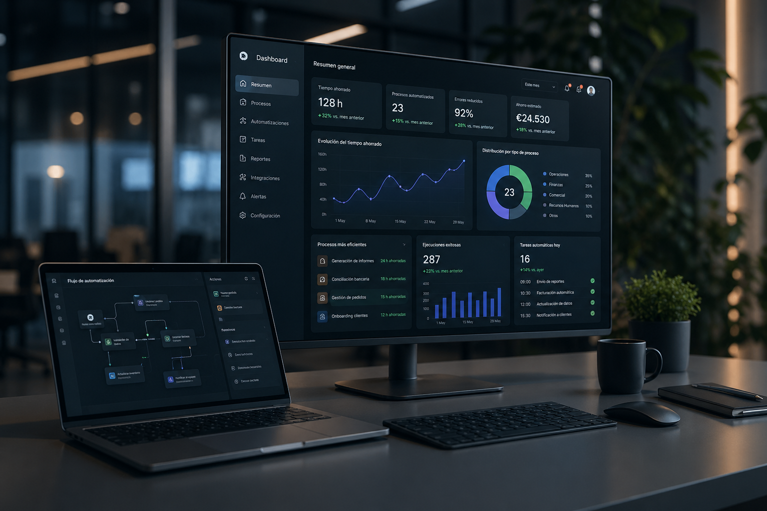 Equipo monitorizando un sistema automatizado de operaciones
